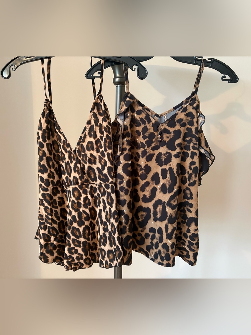 2 Leopard Print Satin Cami Tops
